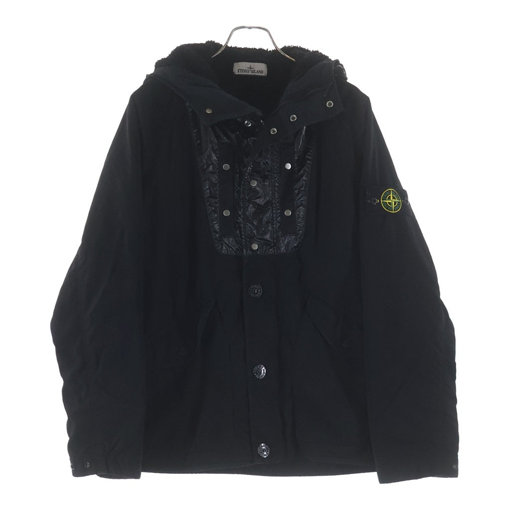 STONE ISLAND(ストーンアイランド) NYLON PANAMA WITH NEW SILK LIGHT GARMENT DYED ナイロン パナマ ボアライニング フーデッド ジャケット ブラック 811544021