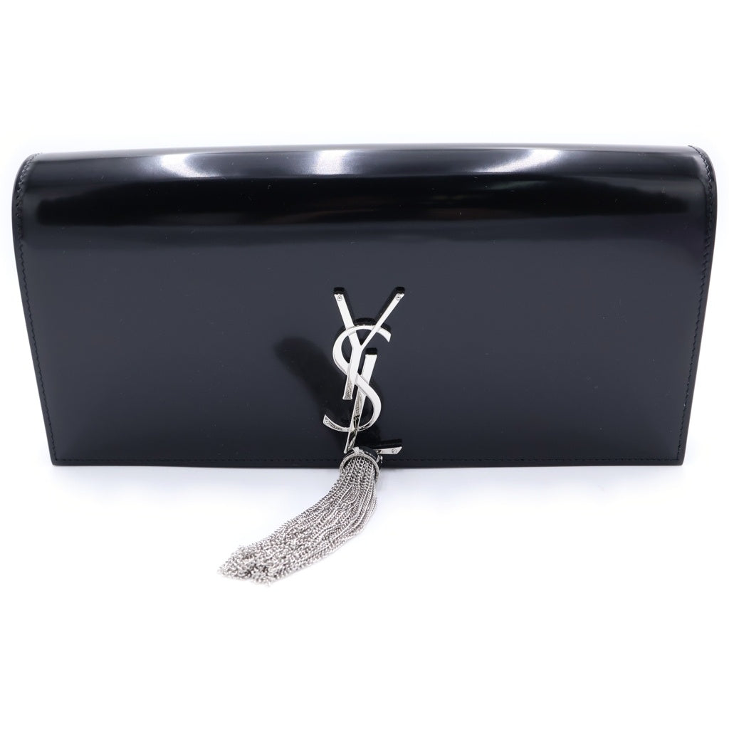 SAINT LAURENT PARIS(サンローランパリ) ケイト タッセル セカンドバッグ クラッチバッグ ブラック パテント 759943 シルバー金具 レディース