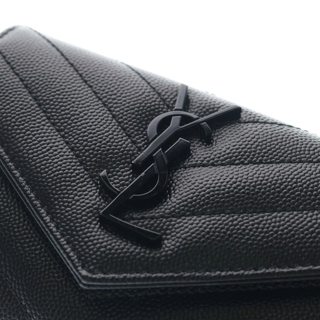 SAINT LAURENT PARIS(サンローランパリ) Vステッチ モノグラム スモール エンベロープウォレット カードケース ブラック エンボスレザー 414404 レディース