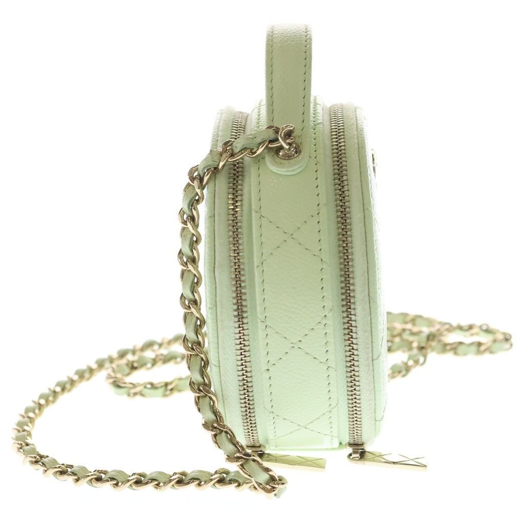 CHANEL(シャネル) シャネル ミニ ラウンド マトラッセチェーンショルダーバッグ バニティ ライムグリーン キャビアスキン AP2502 ゴールド金具 レディース