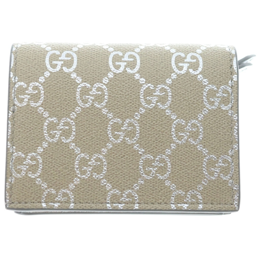 GUCCI(グッチ) GGエンブレム コンパクトウォレット 三つ折り財布 コインケース ベージュ PVC 820692 シルバー金具 レディース