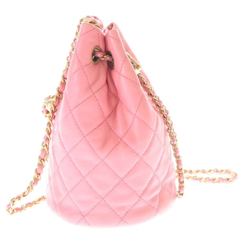 CHANEL(シャネル) ココマーク ココボール ラムスキン レザー 巾着 チェーンショルダーバッグ ピンク ゴールド金具 プレート AS1894 レディース