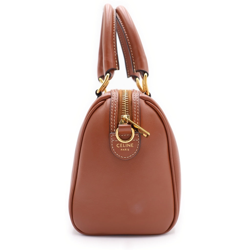 CELINE(セリーヌ) スモール ボストンバッグ ハンドバッグ ブラウン レザー ゴールド金具 レディース