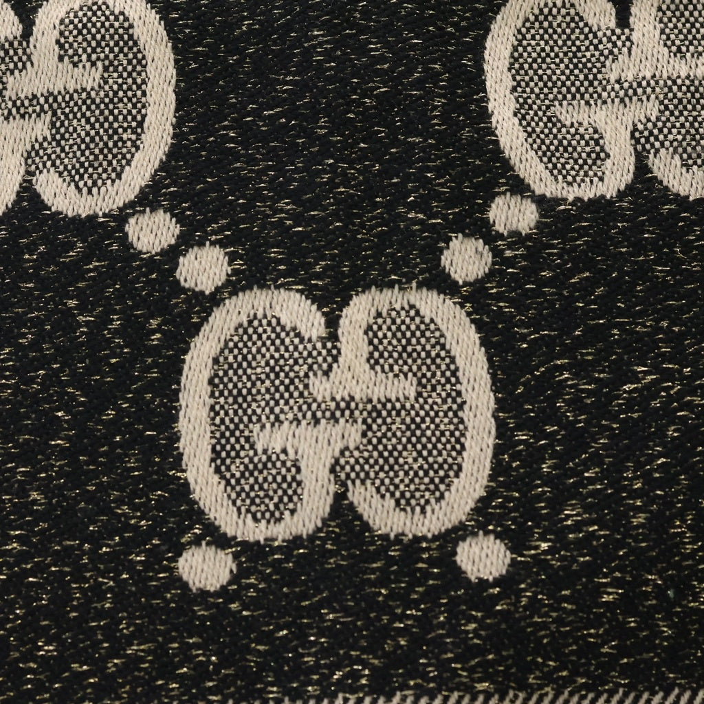 GUCCI(グッチ) マフラー 大判 ストール GG ジャカード ラメ ベージュ×ブラック レディース