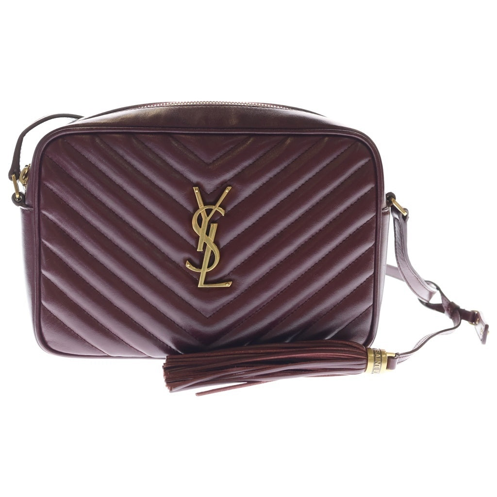 SAINT LAURENT PARIS(サンローランパリ) ルー カメラバッグ ショルダーバッグ フリンジ シェブロン Vステッチ ボルドー レッド レザー 574494 ゴールド金具 レディース