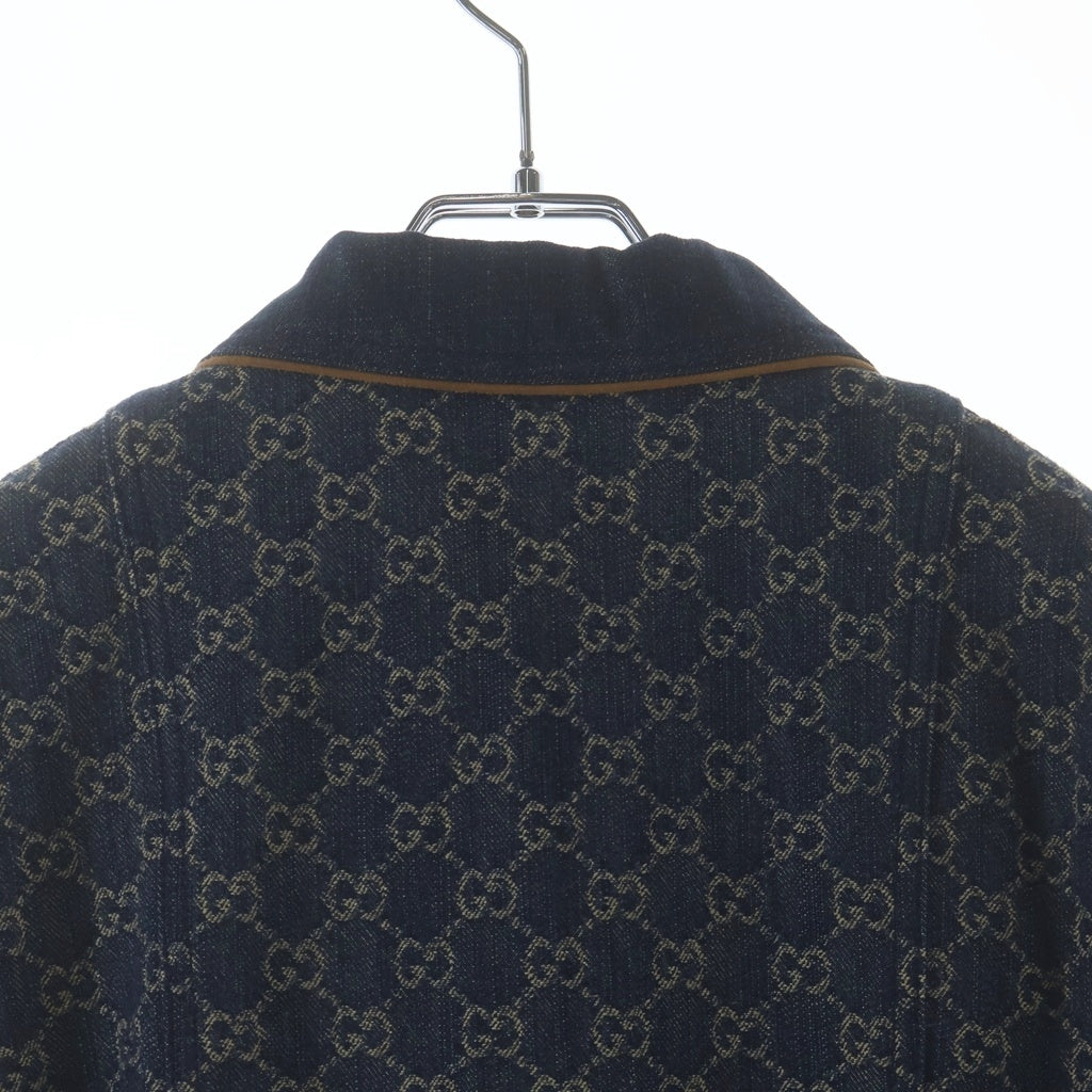 GUCCI(グッチ) GGデニム レザー切替 スクエアパッチ ベルテッド ジャケット インディゴブルー #40 652658 レディース