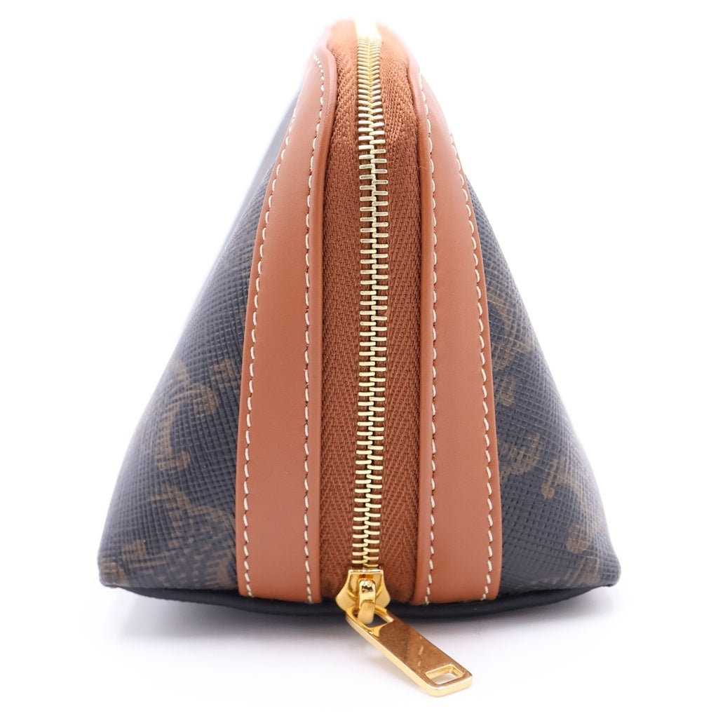 CELINE(セリーヌ) スモール コスメ ポーチ ブラウン タン レザー PVC ゴールド金具 レディース