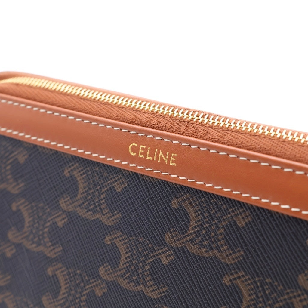 CELINE(セリーヌ) スモール コスメ ポーチ ブラウン タン レザー PVC ゴールド金具 レディース