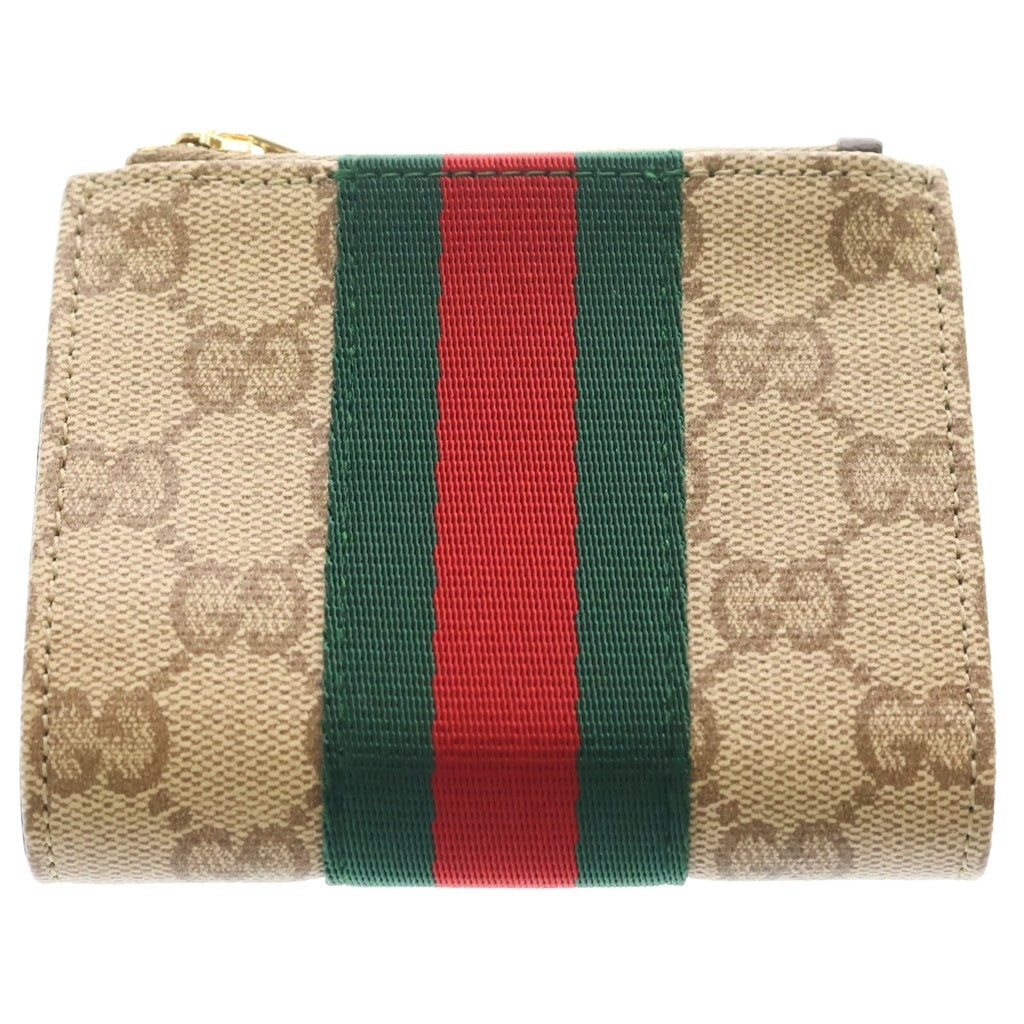 GUCCI(グッチ) GGコーティングキャンバス シェリーライン 二つ折り財布 876045 サンド&ダークブラウン ベージュ レディース