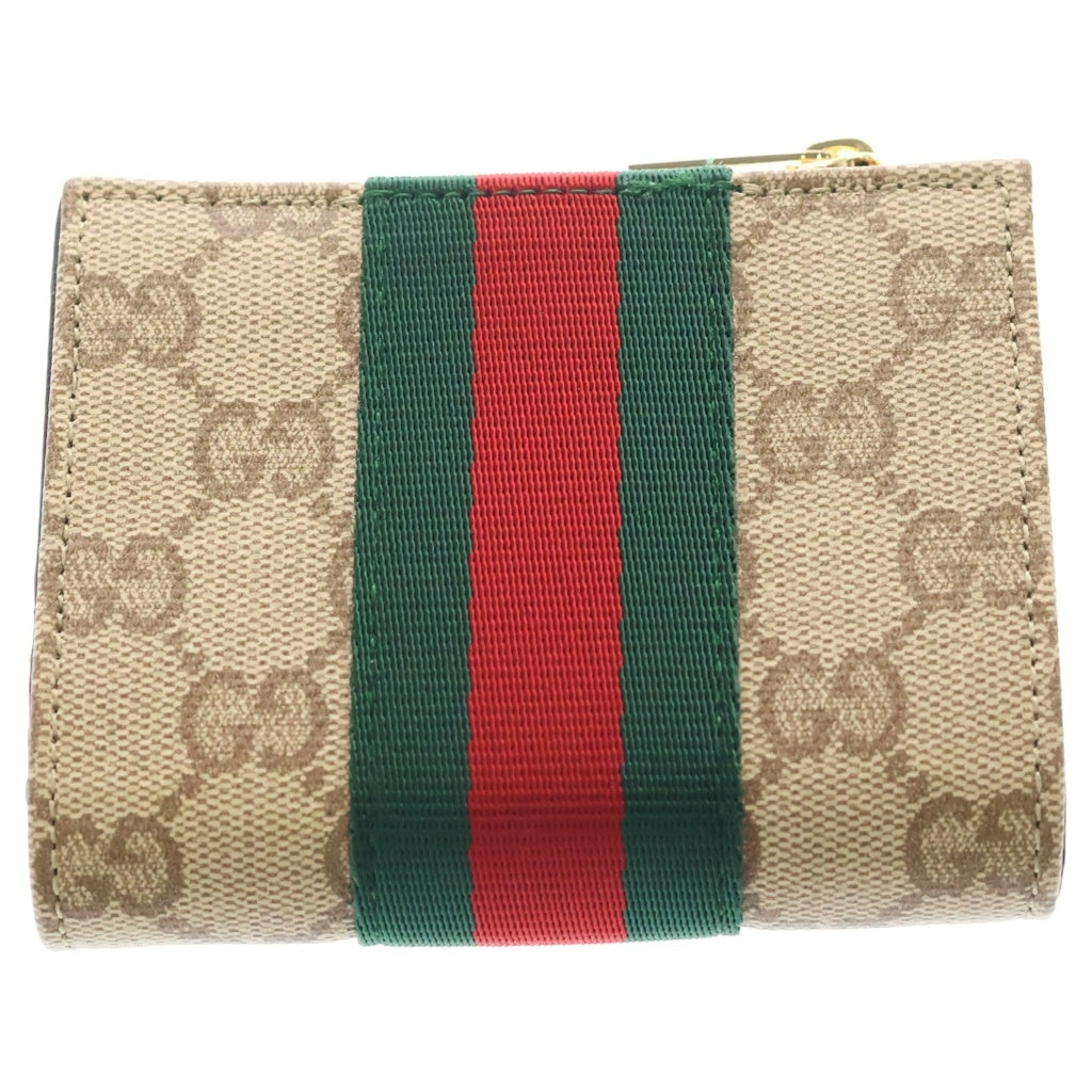 GUCCI(グッチ) GGコーティングキャンバス シェリーライン 二つ折り財布 876045 サンド&ダークブラウン ベージュ レディース