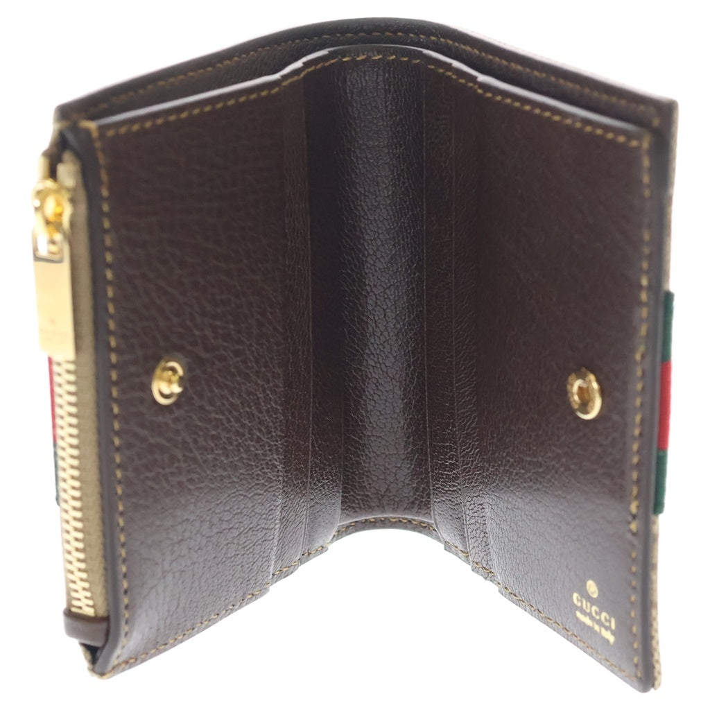 GUCCI(グッチ) GGコーティングキャンバス シェリーライン 二つ折り財布 876045 サンド&ダークブラウン ベージュ レディース