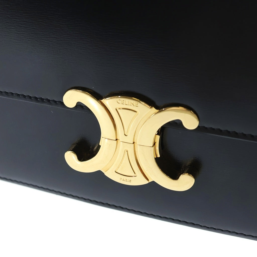 【極美品】セリーヌ トリオンフ カーフレザー ショルダーバッグ ゴールド金具 CELINE(セリーヌ) ティーン トリオンフ ショルダーバッグ ブラック