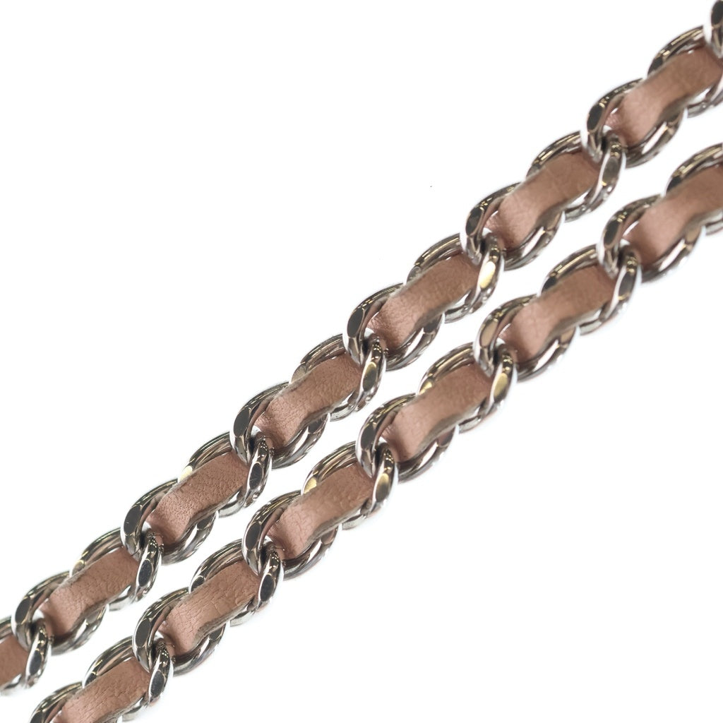CHANEL(シャネル) マトラッセ カメリア ラムスキン シルバー金具 チェーンウォレット チェーンショルダーバック ピンク プレート レディース