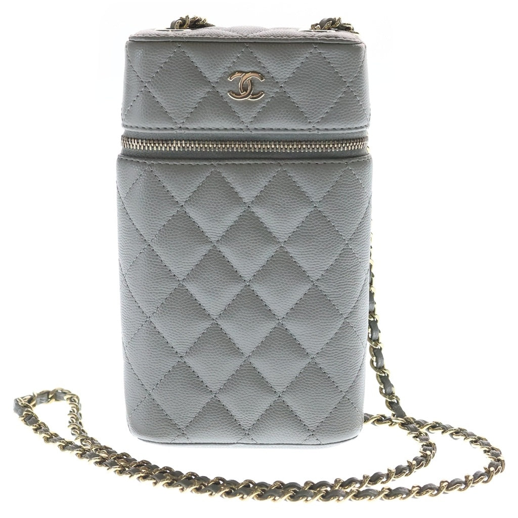 CHANEL(シャネル) マトラッセ クラシック バニティ キャビアスキン ゴールド金具 チェーンショルダーバック フォンケース AP2084 グレー レディース