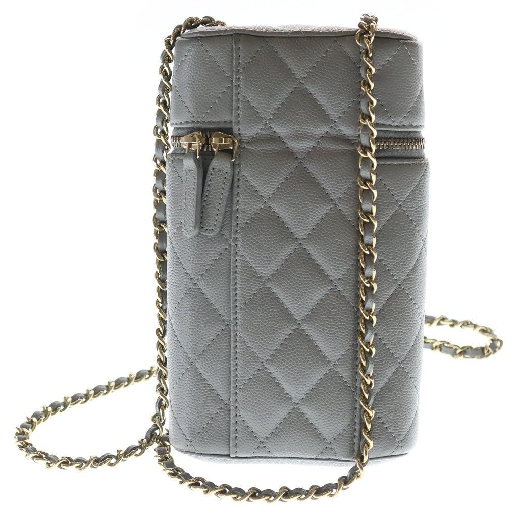 CHANEL(シャネル) マトラッセ クラシック バニティ キャビアスキン ゴールド金具 チェーンショルダーバック フォンケース AP2084 グレー レディース