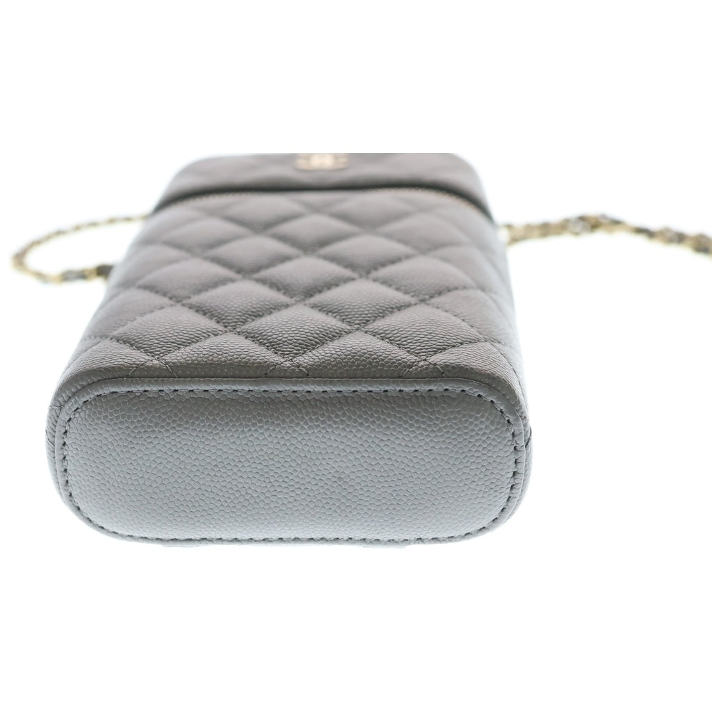 CHANEL(シャネル) マトラッセ クラシック バニティ キャビアスキン ゴールド金具 チェーンショルダーバック フォンケース AP2084 グレー レディース