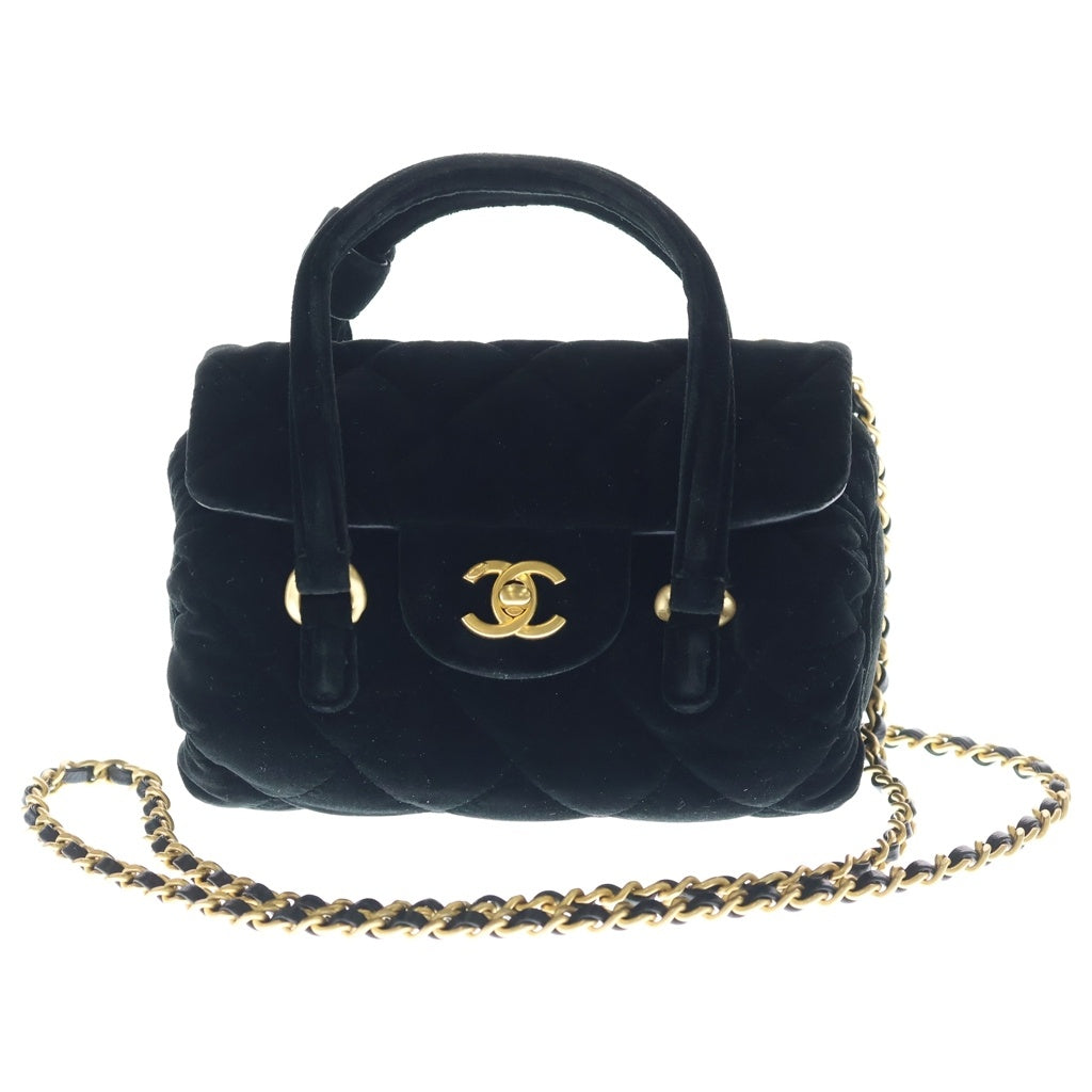 CHANEL(シャネル) マトラッセ ベロア ベルベット ゴールド金具 ターンロック 2WAY ハンドバック チェーンショルダーバック ベロア プレート レディース