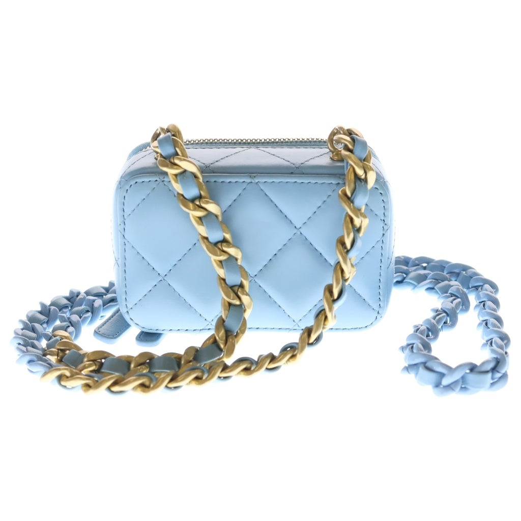 CHANEL(シャネル) マトラッセ ラムスキン ゴールド金具 ミニ チェーンショルダーバック チェーンウォレット コインケース AP2738 ライトブルー レディース