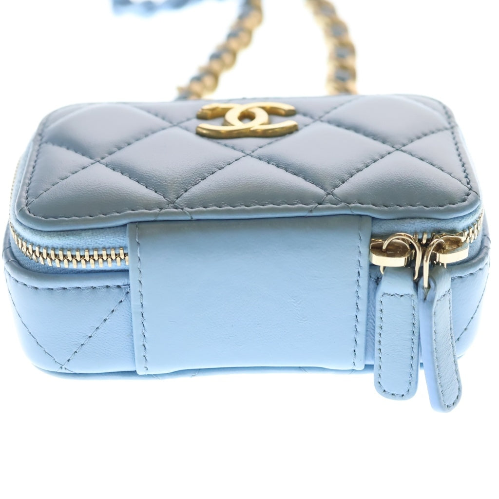 CHANEL(シャネル) マトラッセ ラムスキン ゴールド金具 ミニ チェーンショルダーバック チェーンウォレット コインケース AP2738 ライトブルー レディース
