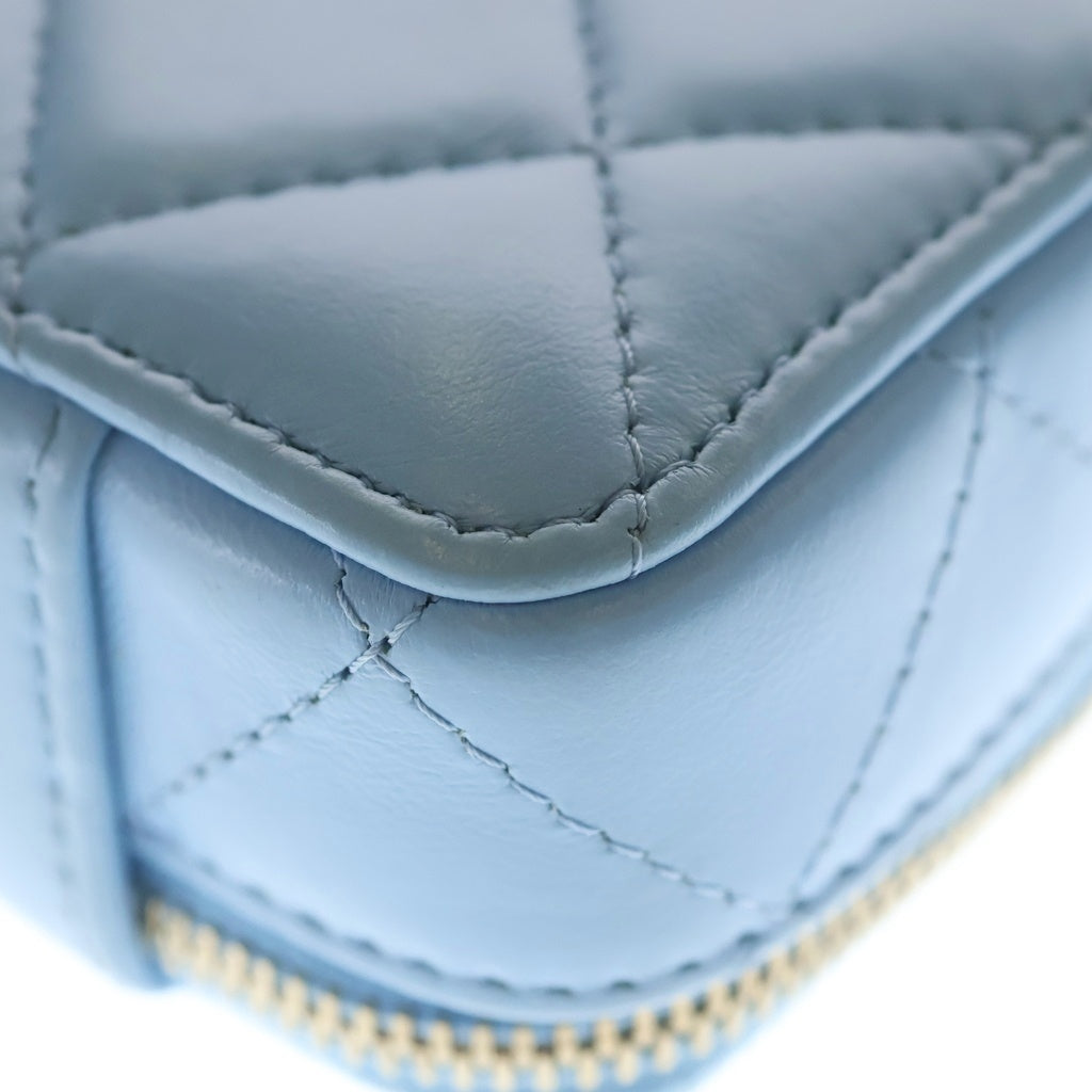 CHANEL シャネル マトラッセ ケースキーリング付きブルーゴールド金具 CHANEL(シャネル) マトラッセ ラムスキン ゴールド金具 ミニ チェーン