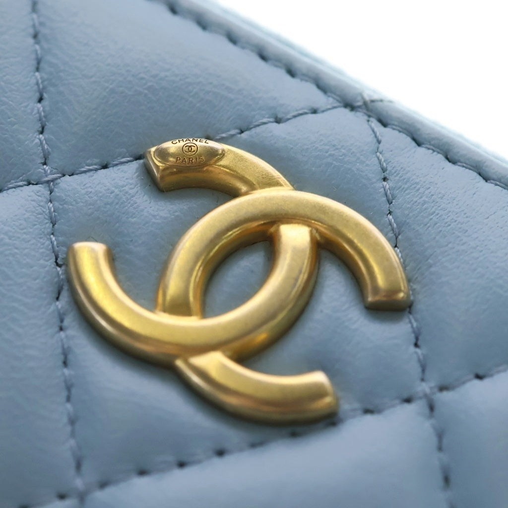 CHANEL(シャネル) マトラッセ ラムスキン ゴールド金具 ミニ チェーンショルダーバック チェーンウォレット コインケース AP2738 ライトブルー レディース