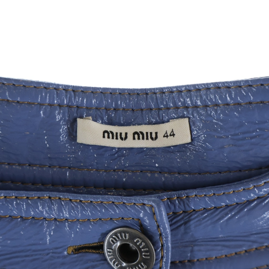 miumiu(ミュウミュウ) PLラミネート プリーツレザースカート ボタンダウン ブルー MG766 105 レディース