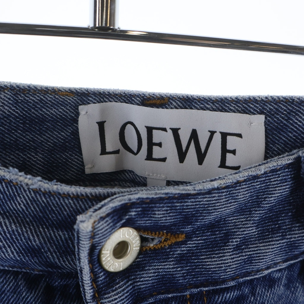 LOEWE(ロエベ) ANAGRAM CROPPED アナグラム クロップド ワイドデニムパンツ ジーンズ ロゴ ブルー S359Y11X90 レディース