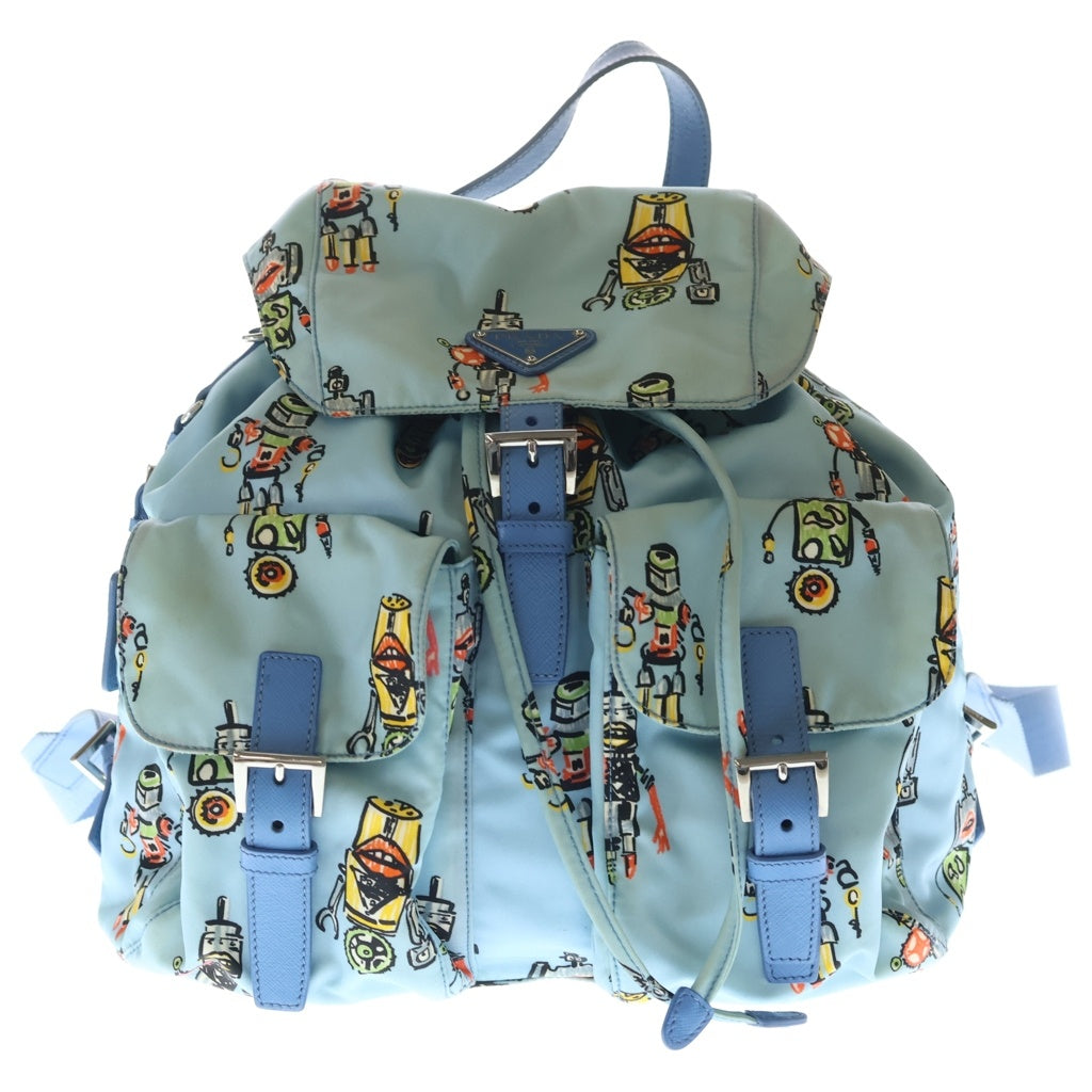 PRADA(プラダ) トライアングルロゴ ロボット ナイロン バックパック リュックサック ブルー レディース