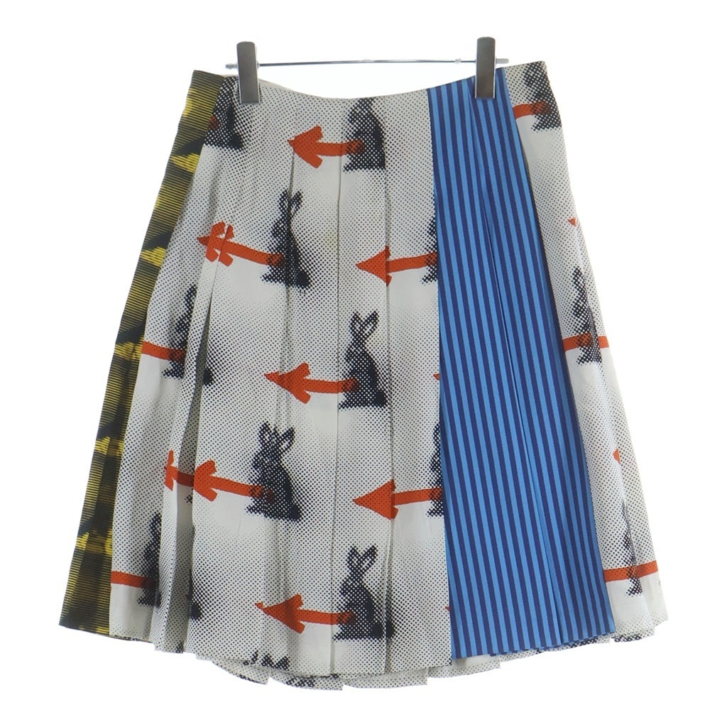 PRADA(プラダ) Sable Rabbit Skirt ラビット ミディアムスカート ビスコース レーヨン プリーツ マルチカラー ホワイト P177G レディース