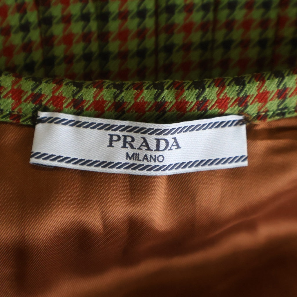 PRADA(プラダ) チェック柄 プリーツスカート ウール モヘア グリーン P125M S172 1N63 レディース