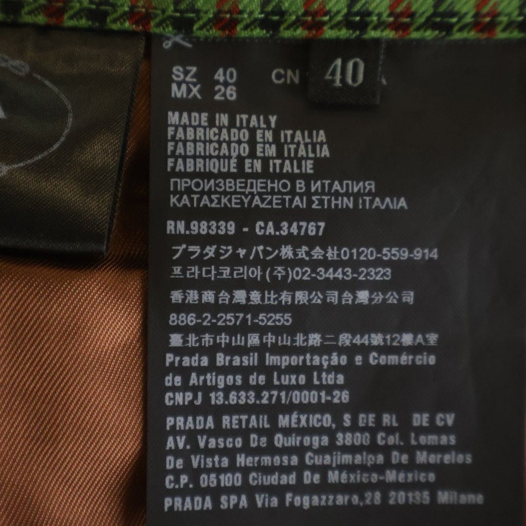 PRADA(プラダ) チェック柄 プリーツスカート ウール モヘア グリーン