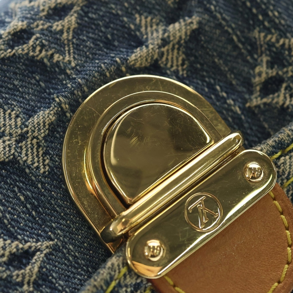 LOUIS VUITTON(ルイヴィトン) モノグラム デニム ミニプリーティ ハンドバッグ インディゴブルー×ブラウン レザー M95050 ゴールド金具 レディース