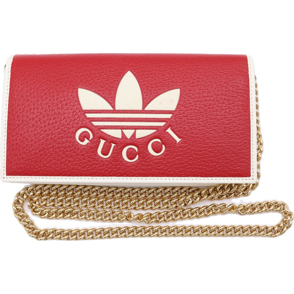 GUCCI(グッチ) ×Adidas チェーンショルダーバッグ チェーンウォレット ポシェット レッド/ホワイト レザー 6218932 レディース