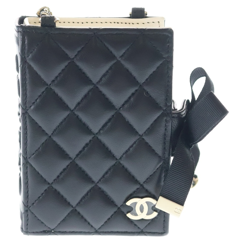 CHANEL(シャネル) ブックカードケース ミニバッグ チェーンショルダーバッグ ブラック ラムスキン AP2954 ゴールド金具 レディース