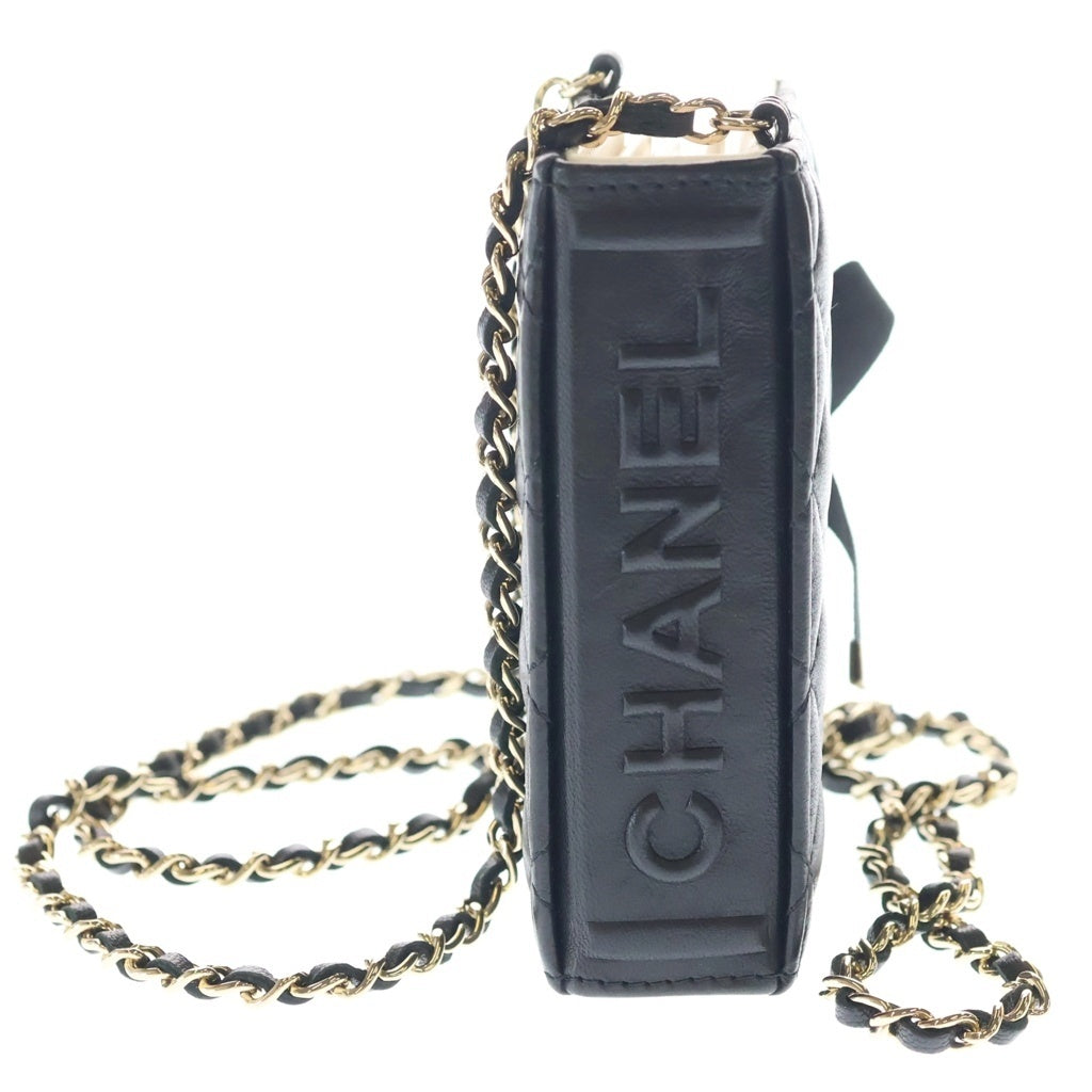 CHANEL(シャネル) ブックカードケース ミニバッグ チェーンショルダーバッグ ブラック ラムスキン AP2954 ゴールド金具 レディース