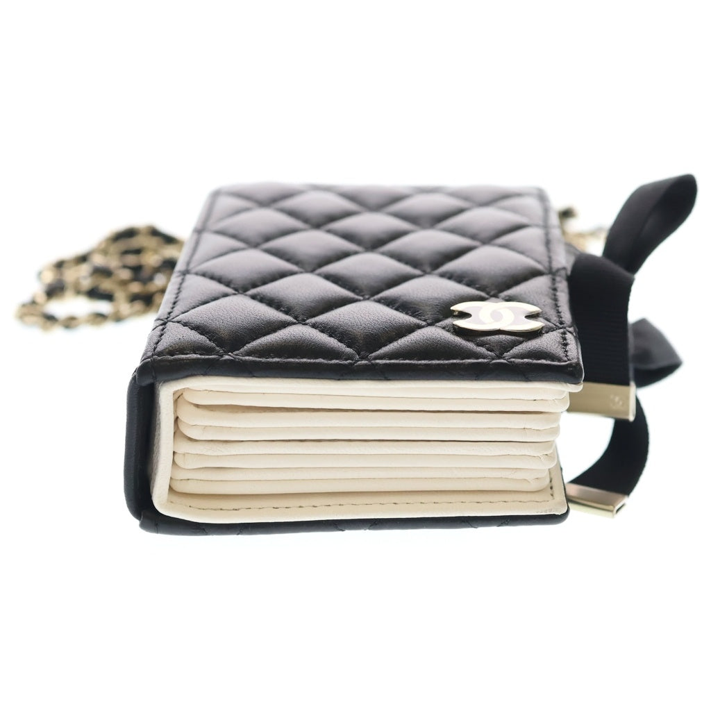 CHANEL(シャネル) ブックカードケース ミニバッグ チェーンショルダーバッグ ブラック ラムスキン AP2954 ゴールド金具 レディース