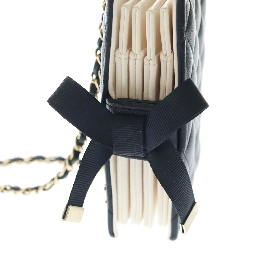 CHANEL(シャネル) ブックカードケース ミニバッグ チェーンショルダーバッグ ブラック ラムスキン AP2954 ゴールド金具 レディース