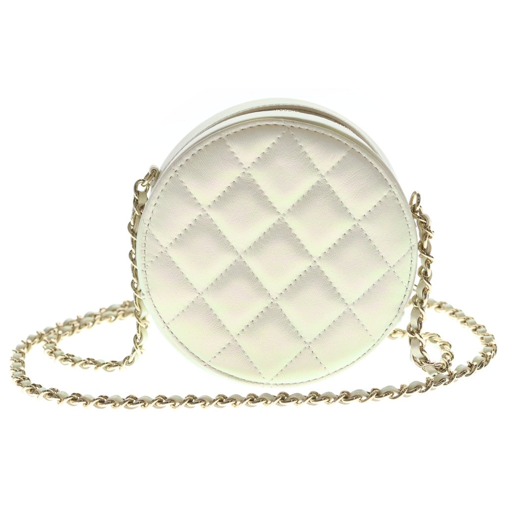 CHANEL(シャネル) ココマーク マトラッセ ラウンド チェーンショルダーバッグ ミニバッグ ホワイト オーロラ レザー ゴールド金具 レディース