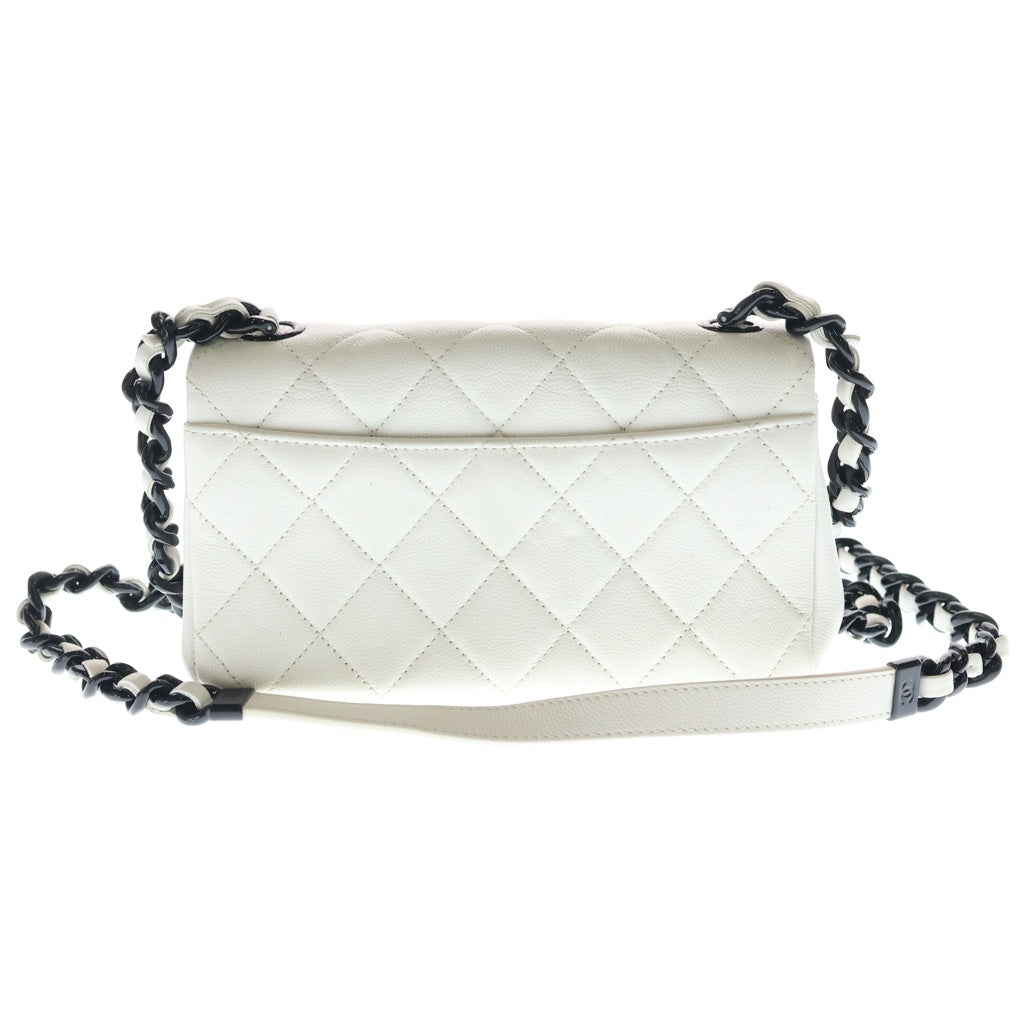CHANEL(シャネル) ココマーク スモールフラップショルダーバッグ チェーンバッグ ホワイト キャビアスキン AS2302 ブラック金具 レディース