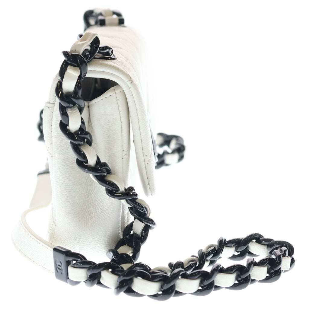 CHANEL(シャネル) ココマーク スモールフラップショルダーバッグ チェーンバッグ ホワイト キャビアスキン AS2302 ブラック金具 レディース