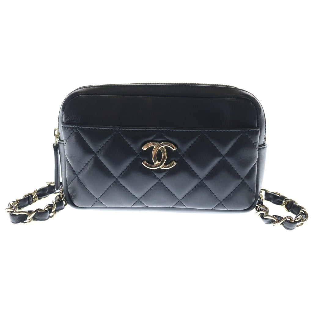 CHANEL(シャネル) マトラッセ ラムスキン レザー ショルダー ウエスト ミニ バッグ ブラック ゴールド金具 29番台 AP1192 レディース