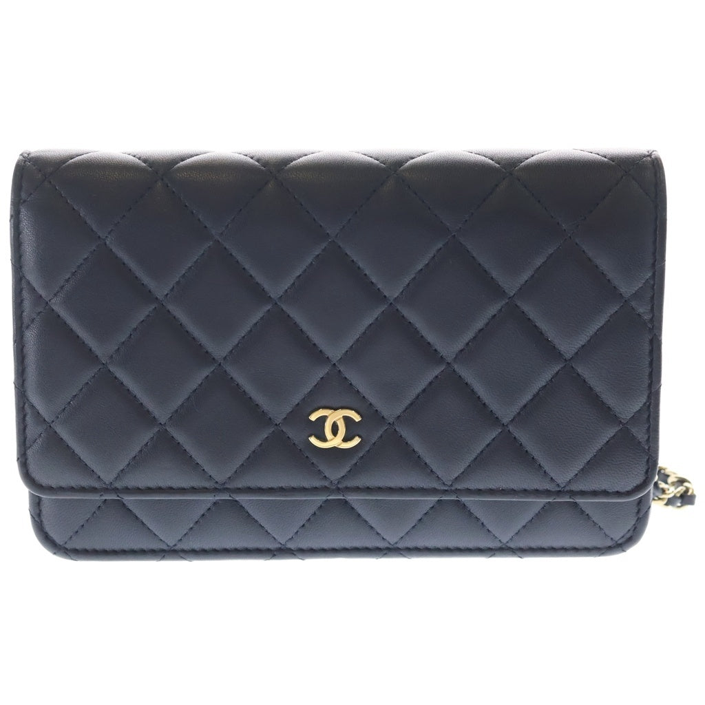 CHANEL(シャネル) マトラッセ チェーンウォレット ショルダーバッグ ネイビー ラムスキン AP0250 ゴールド金具 レディース