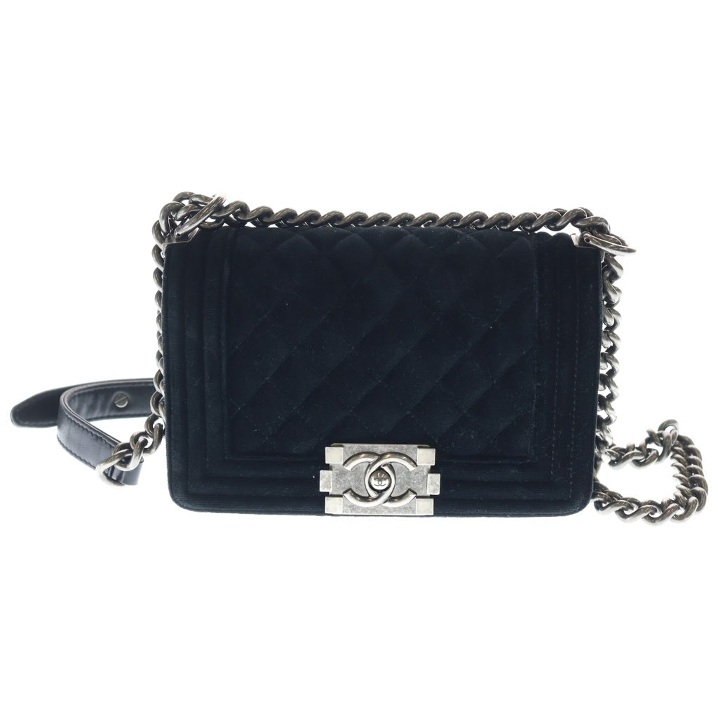 CHANEL(シャネル) ボーイシャネル ベロア ショルダーバッグ チェーンバッグ ブラック シルバー金具 レディース