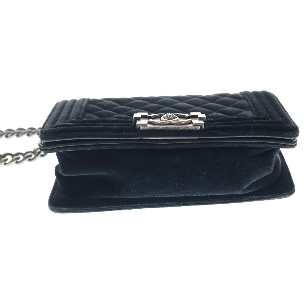 CHANEL(シャネル) ボーイシャネル ベロア ショルダーバッグ チェーンバッグ ブラック シルバー金具 レディース