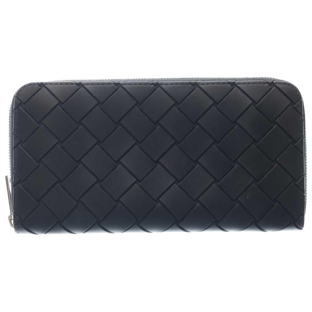 BOTTEGA VENETA(ボッテガヴェネタ) イントレチャート ラウンドファスナー長財布 ロングウォレット ブラック ラバー シルバー金具