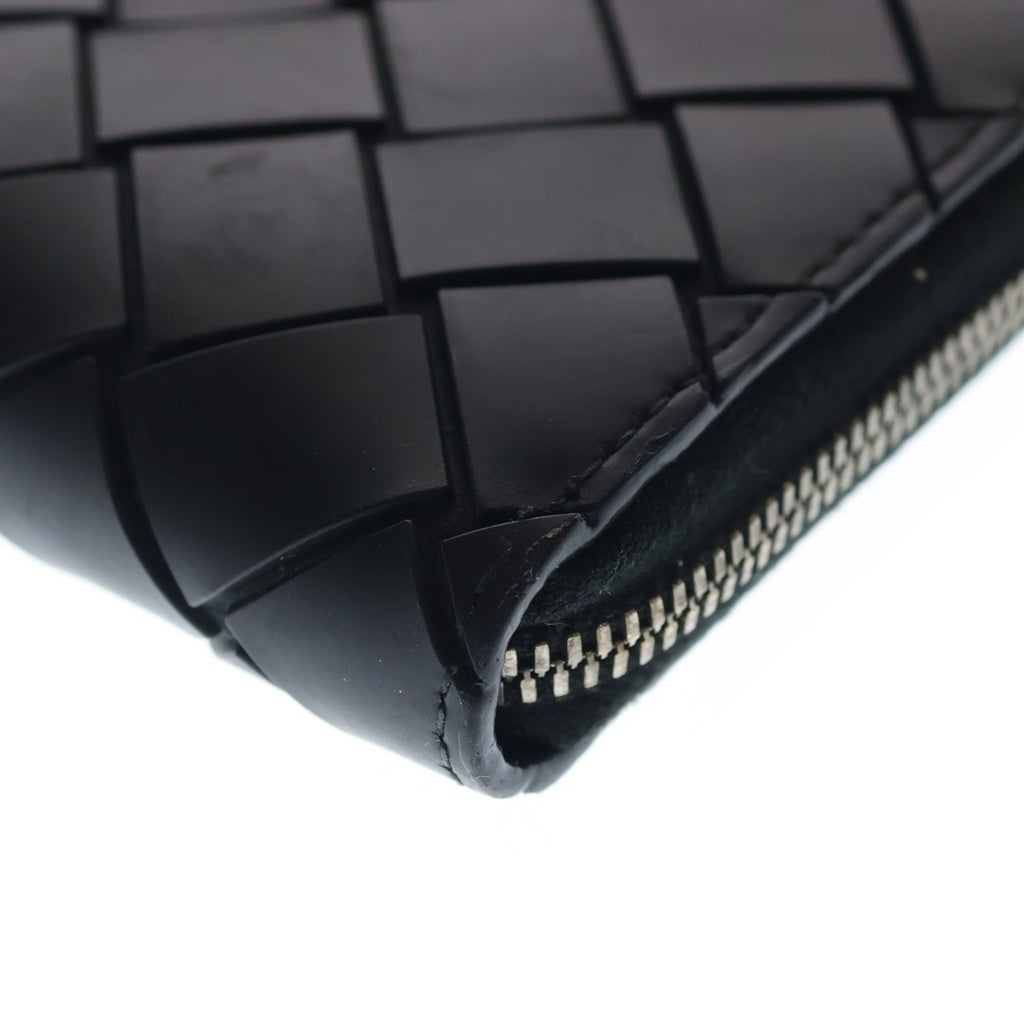 BOTTEGA VENETA(ボッテガヴェネタ) イントレチャート ラウンドファスナー長財布 ロングウォレット ブラック ラバー シルバー金具