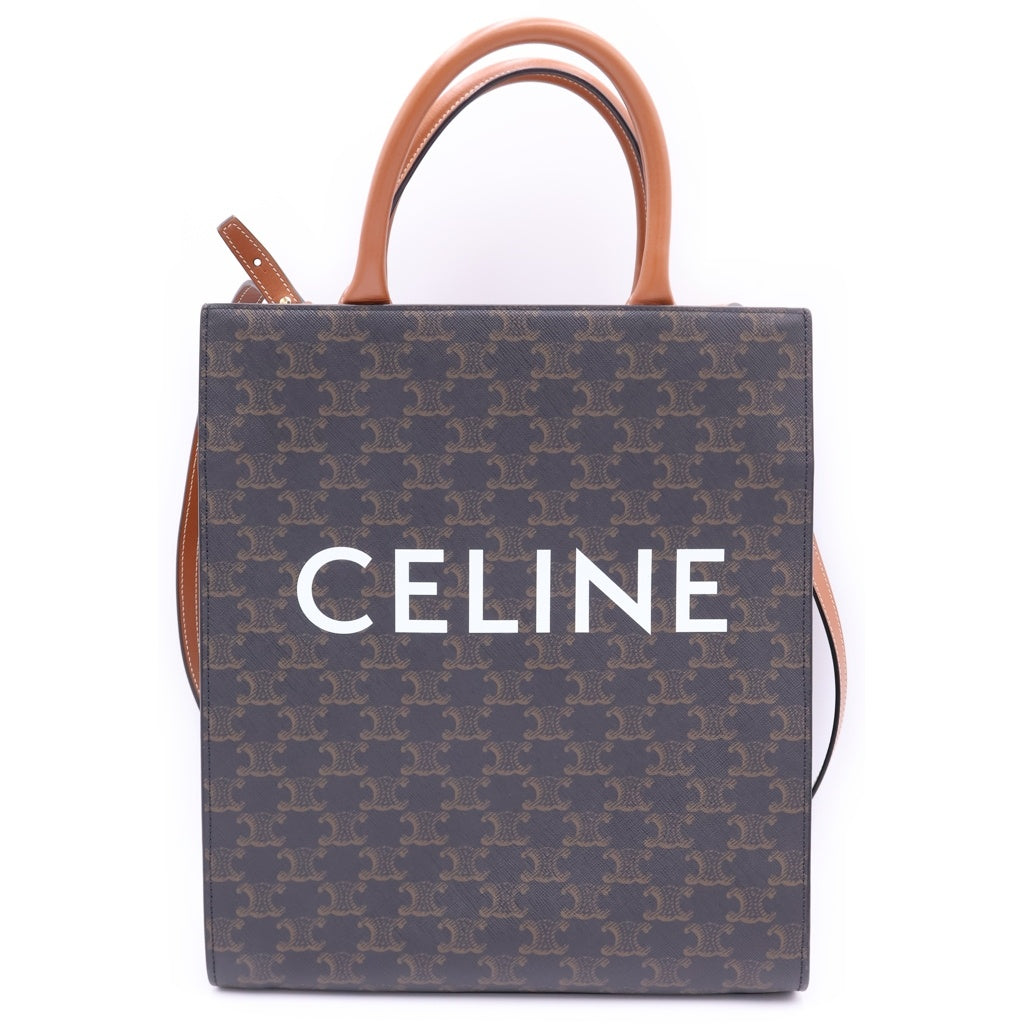 CELINE(セリーヌ) トリオンフ バーティカル カバ 2WAYバッグ トートバッグ ハンドバッグ ショルダーバッグ ブラウン レザー×PVC ゴールド金具 レディース