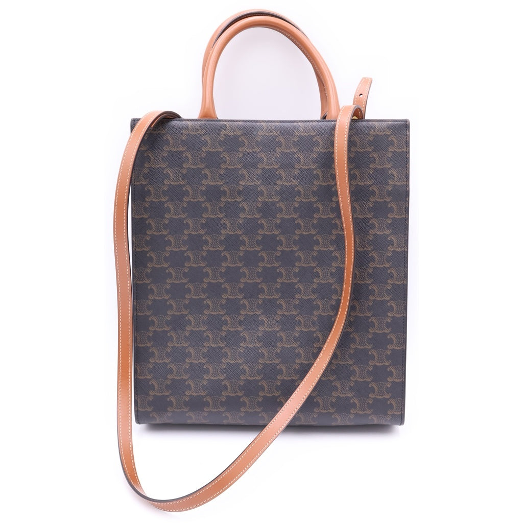 CELINE(セリーヌ) トリオンフ バーティカル カバ 2WAYバッグ トートバッグ ハンドバッグ ショルダーバッグ ブラウン レザー×PVC ゴールド金具 レディース