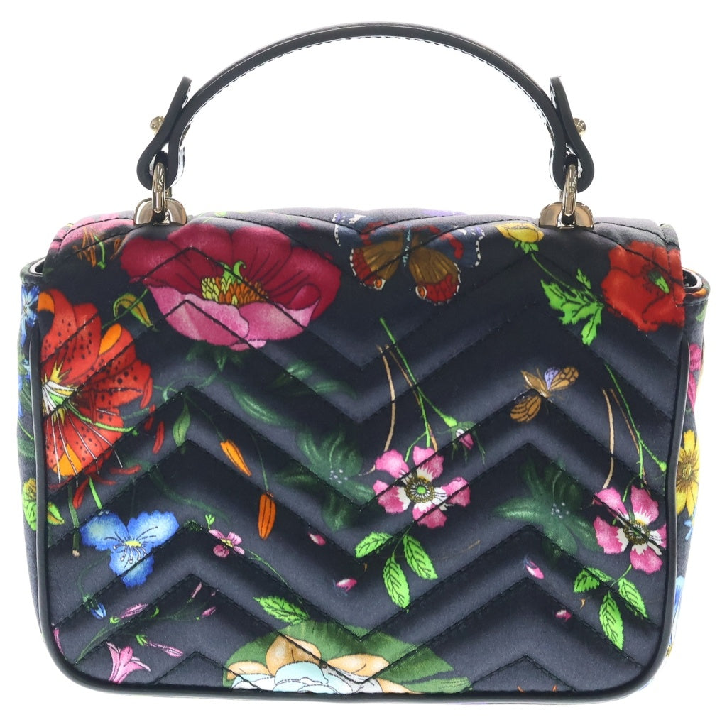 GUCCI(グッチ) GGマーモント ミニ トップハンドル 花柄 フローラル柄 サテン 2WAYショルダーバッグ ハンドバッグ 811238 黒/マルチカラー レディース