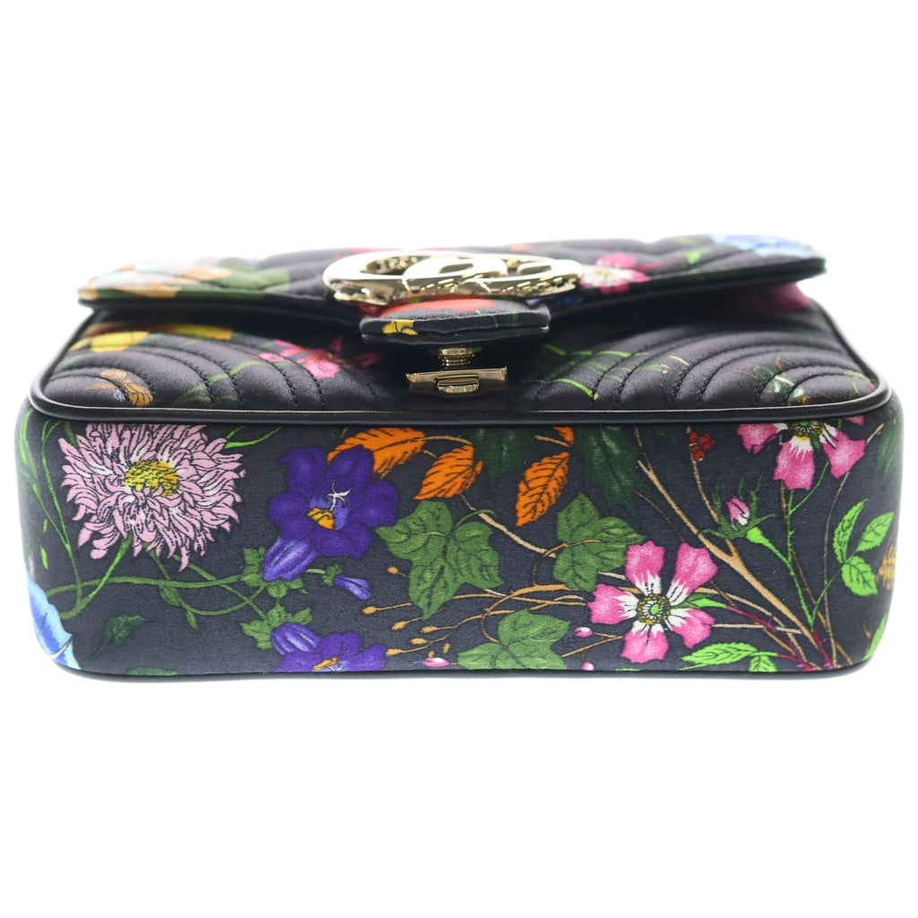 GUCCI(グッチ) GGマーモント ミニ トップハンドル 花柄 フローラル柄 サテン 2WAYショルダーバッグ ハンドバッグ 811238 黒/マルチカラー レディース